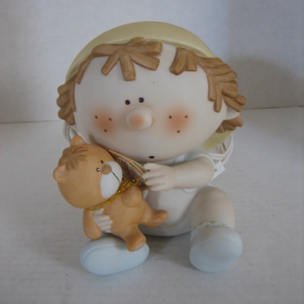 Fabrizio Bumpkin Toddler Boy with Teddy Bear Ceramic Night Light 6in.T x 4in.W